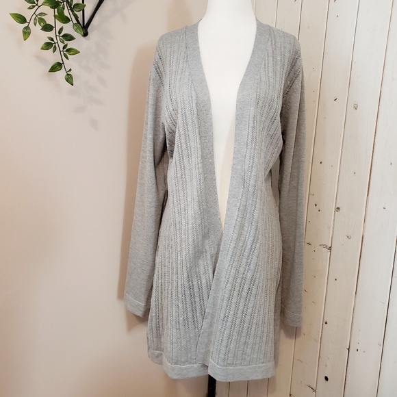 SOFT NEUTRAL LONG OPEN FRONT FINE KNIT SWEATER - Picture 3 of 11
